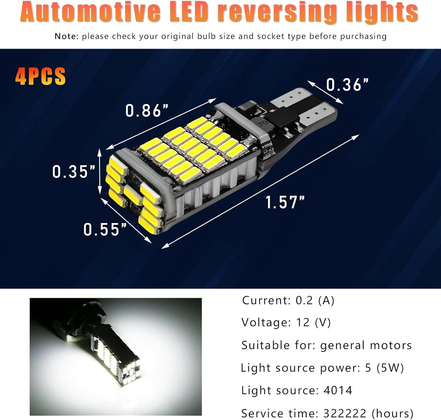 Plug-and-Play 4 PCS LED Reverse Lights – Bright 6500K with 360° Illumination