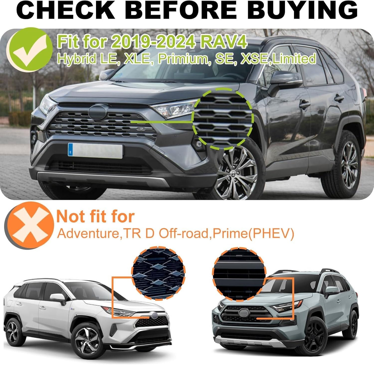 LED Grill Grille Lights for 2019-2024 Toyota RAV4 Hybrid LE SE XLE XSE Limited