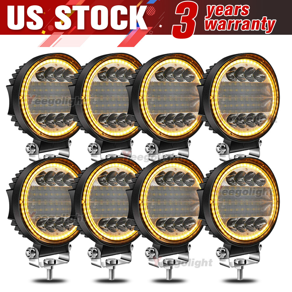 8x 5Inch 720W Round LED Work Light DRL Spot Flood Driving Fog Amber Lamp Offroad