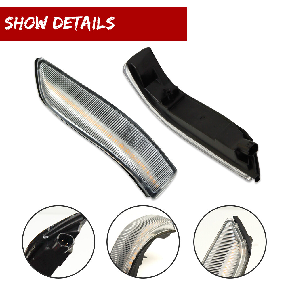Sequential Amber Mirror LED Lights Clear For 08-13 Honda Accord & 06-09 Acura RL