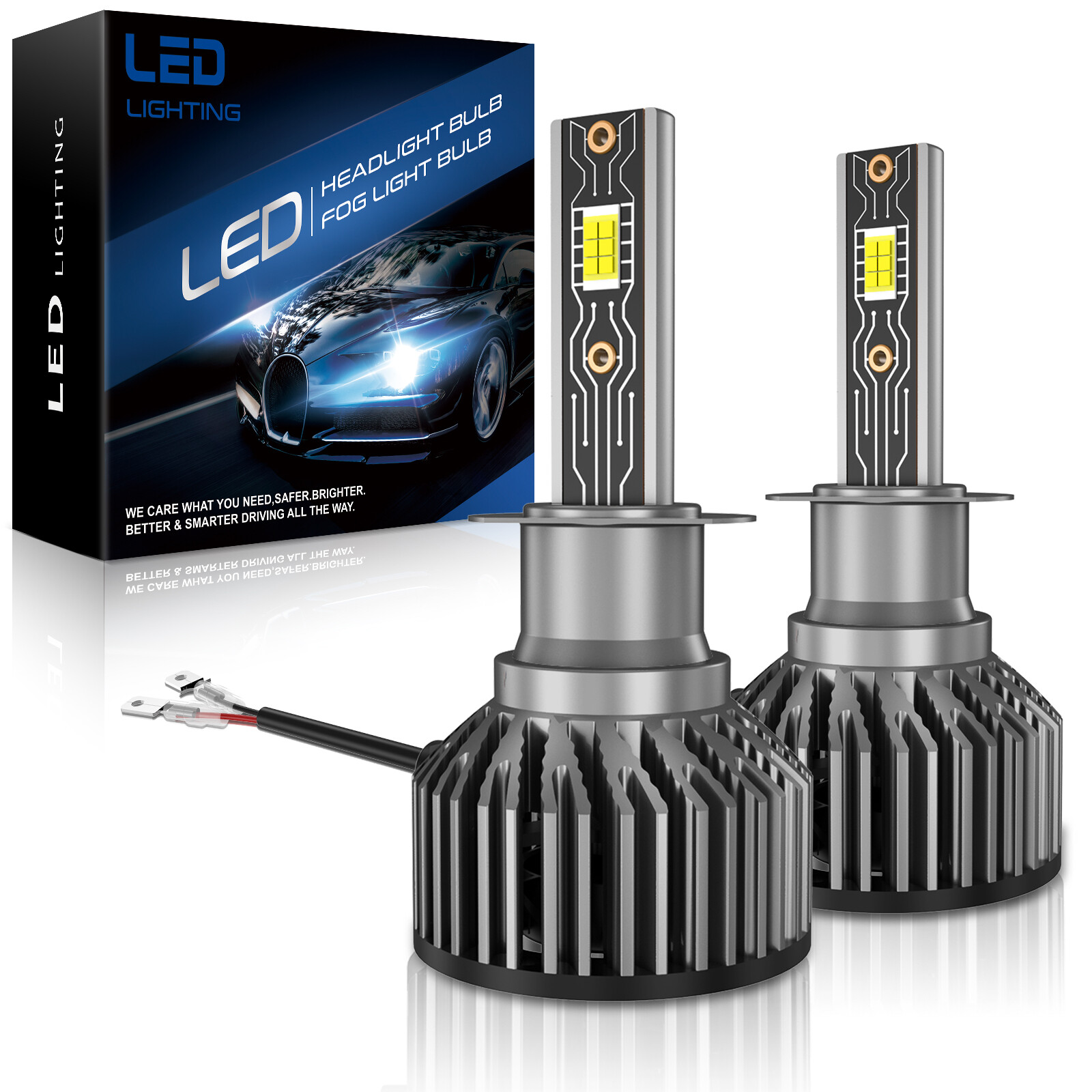 AUXIRACER H1 LED Bulbs Fog Lights Conversion Kits 100W Super Bright 6000K White