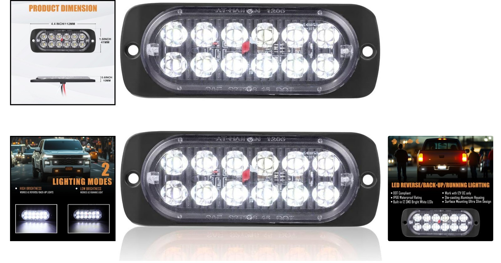 2-Pack of High-Brightness LED Backup Lights – Aluminum & Polycarbonate Housing