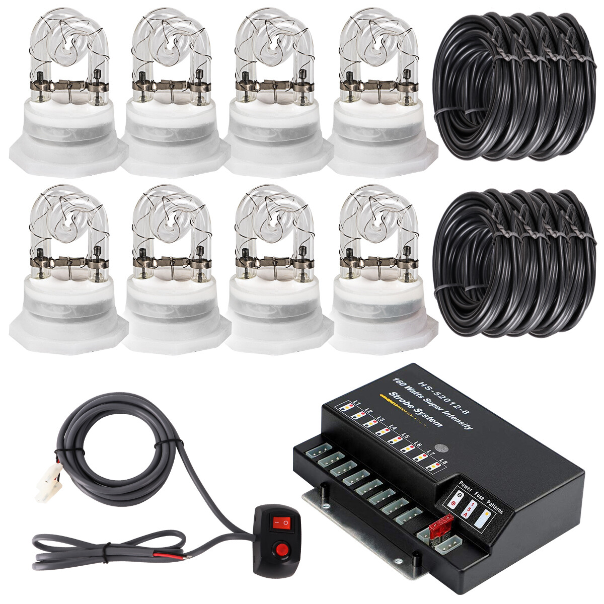 160W 8 HID Bulbs Strobe Lights Kit Hide-A-Way Emergency Hazard Warning Headlight