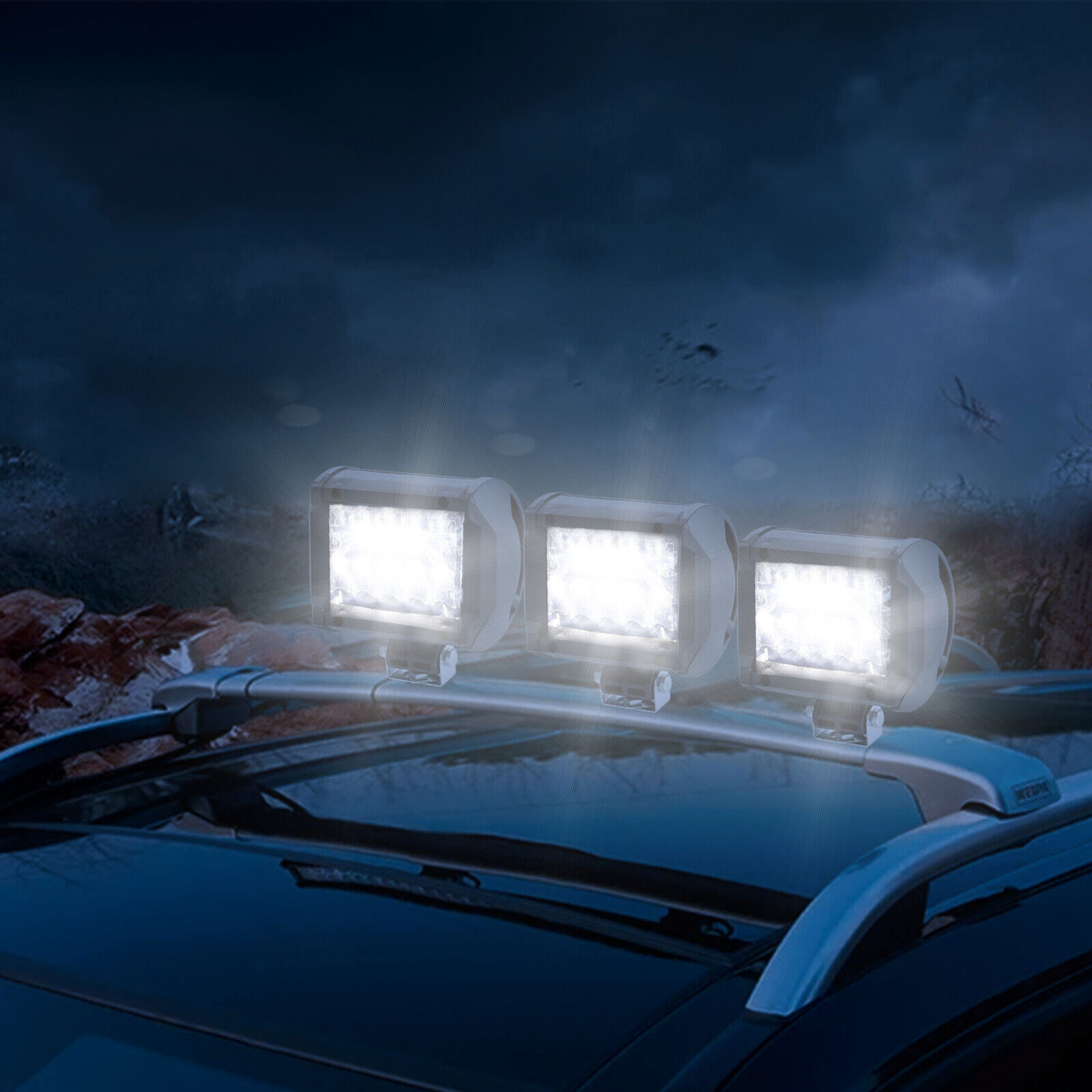 LED Light Bar 2PCS 4 inch 20000LM Work Spot Flood Pods Offroad Driving Fog Lamp