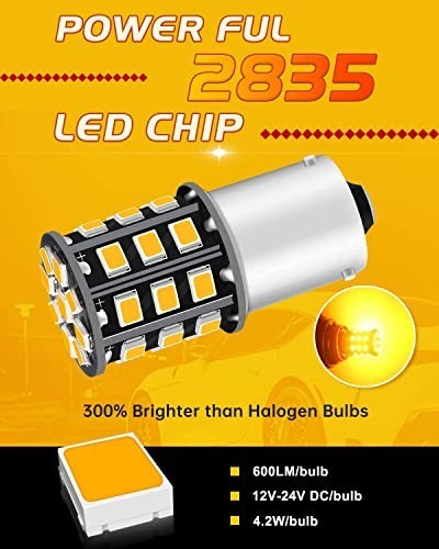LED Turn Signal Bulbs 7507 BAU15S PY21W Amber Yellow 600lm 12-24V Pack of 4