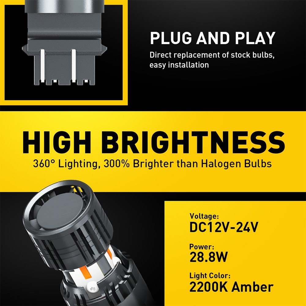 3157 3757 3155 LED Front Turn Signal Light Bulbs Amber Yellow Error Free Canbus