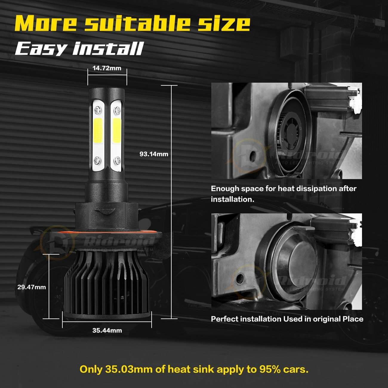 pair 4-sides H13 9008 LED Headlight Kit 2400W 6000K 360000LM Hi/low Beam Bulbs