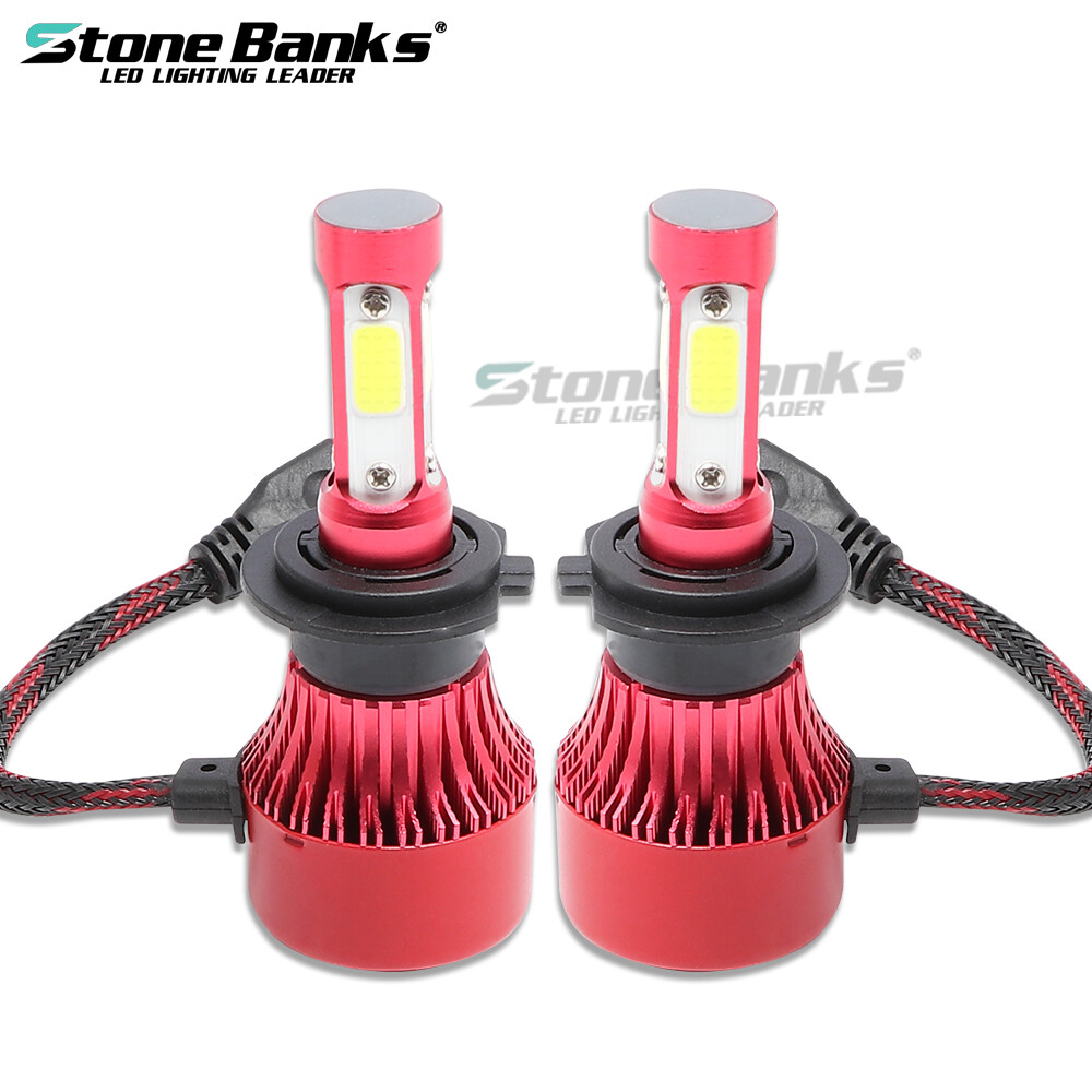 2x H7 LED 6000K Headlight Bulb 4-Sides High Low Beam Foglight Kit 180W 32000LM