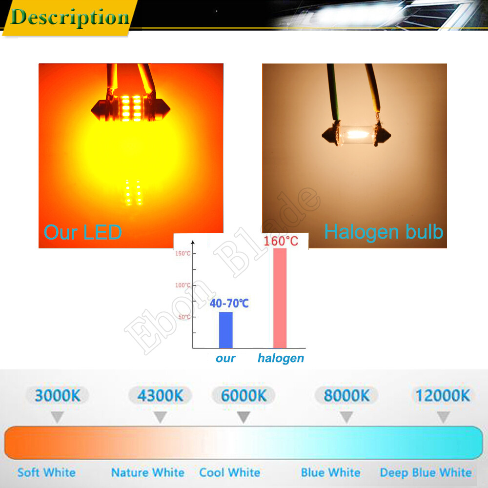 2 X 31mm C5W LED Bulbs For Car Festoon Dome Map Lights Amber Yellow Orange 12V