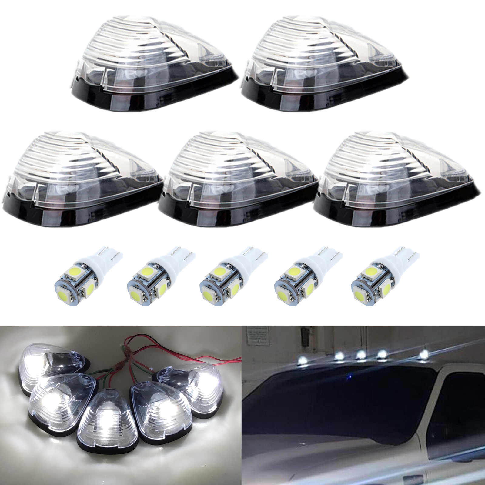 Clear Lens White LED Cab Roof Marker Lights For 99-16 F250 F350 F450 Super Duty