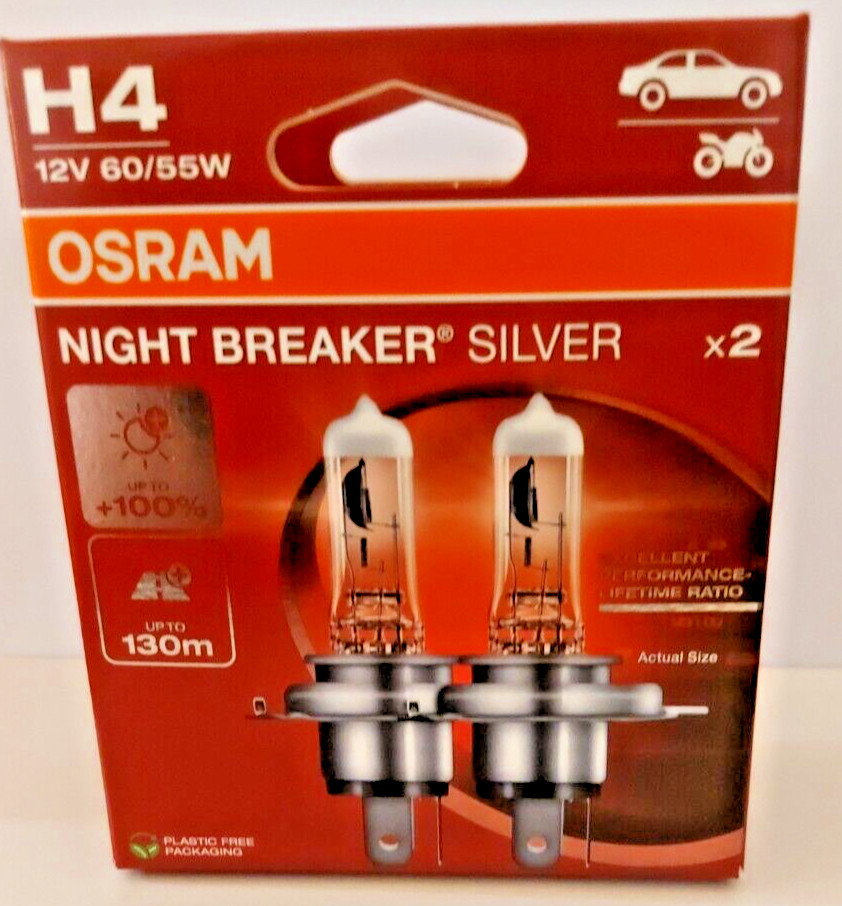 NEW OSRAM Night Breaker Silver H4 Car Headlight Bulbs 64193NBS-HCB Duo 60/55W