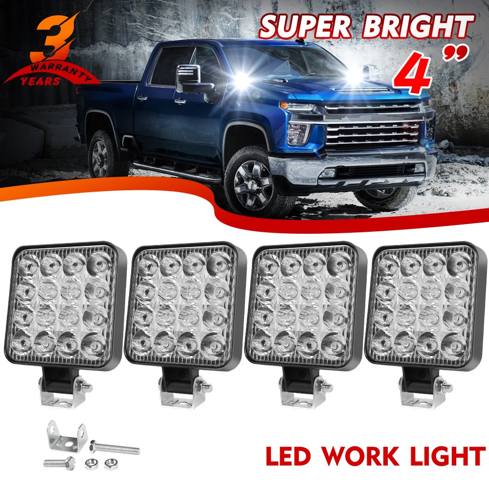 4 Pcs LED 48W Flood SPOT Lights For Truck Off Road Tractor ATV Square Work Light