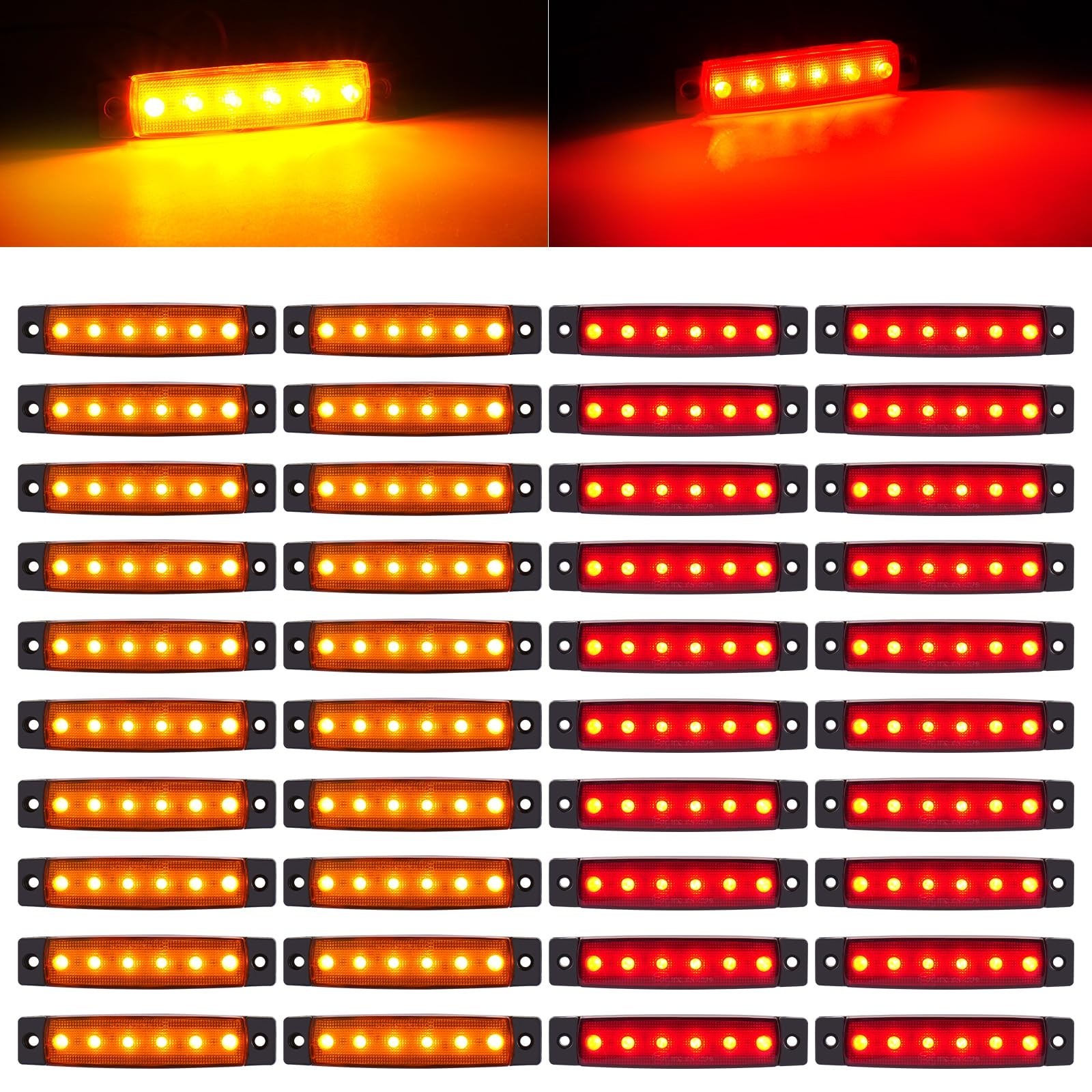 40 Pack 6 LED Trailer Marker Lights – DC12-24V Clearance Side Indicator Lamps fo
