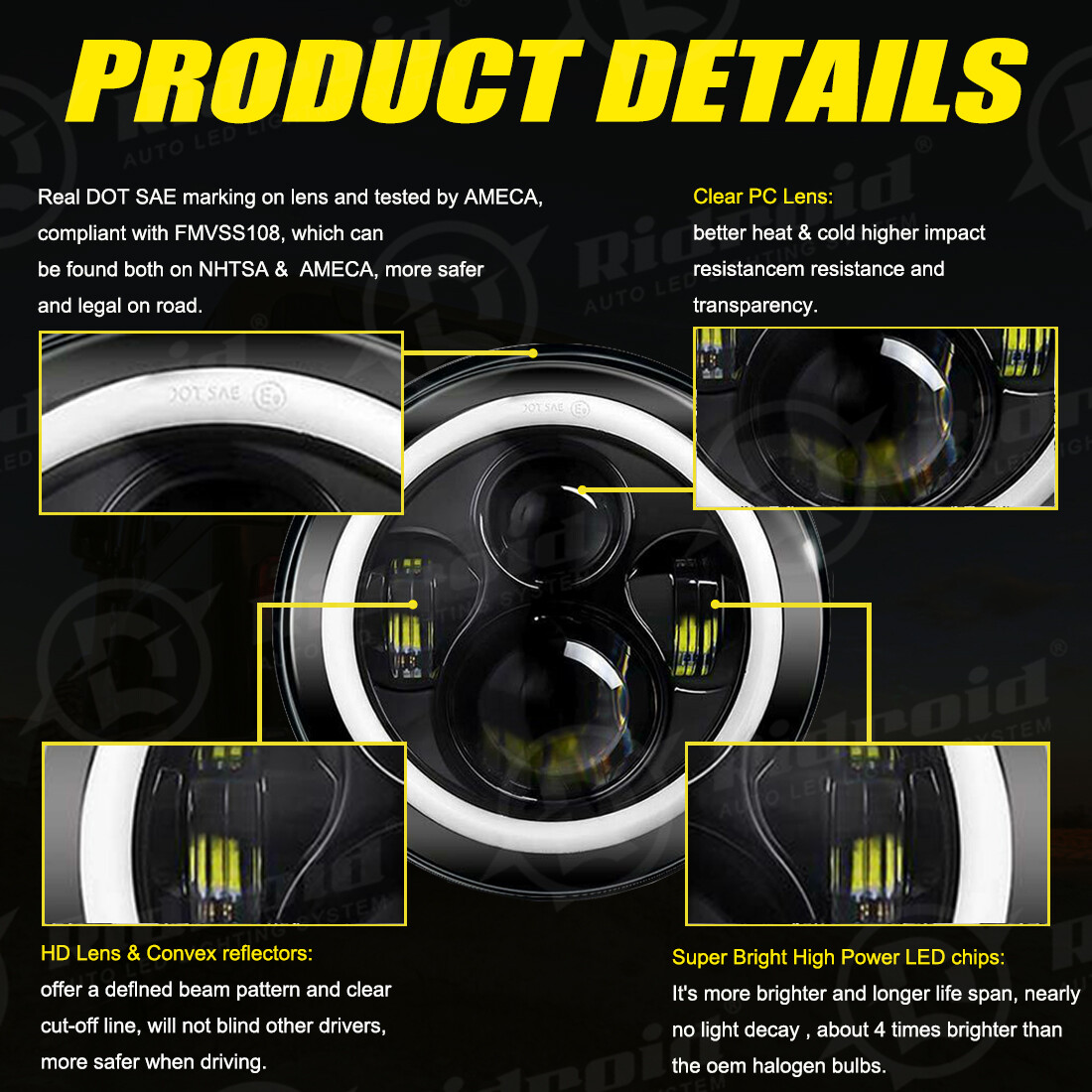 Pair 7″ Inch LED Headlights Halo Angle Eyes For Jeep Wrangler JK(07-14) LJ TJ CJ