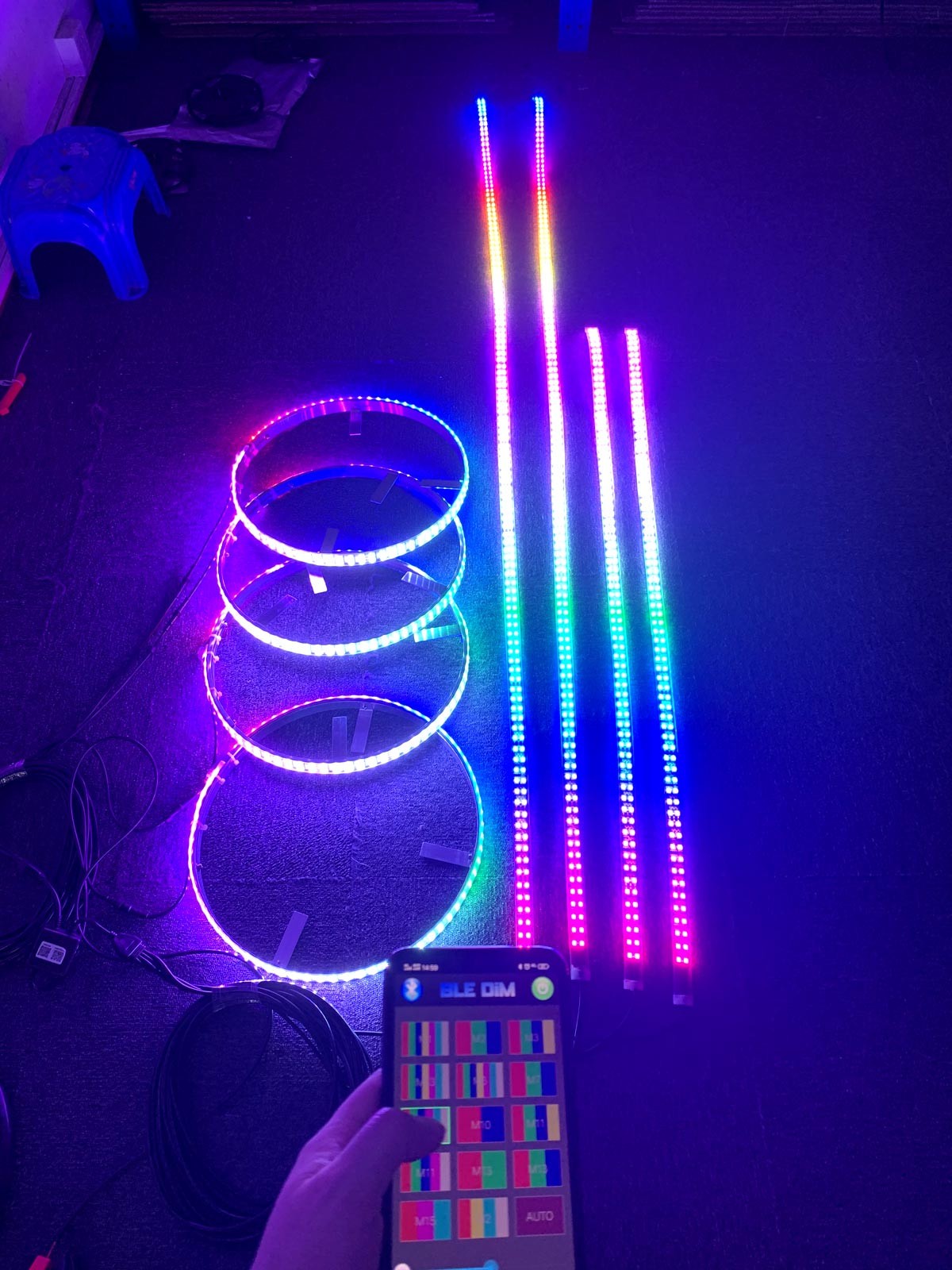 2/3/4 Row 15.5“ 17.5“ Chasing LED Wheel Lights + Underglow LED Strips 8PCS Kit