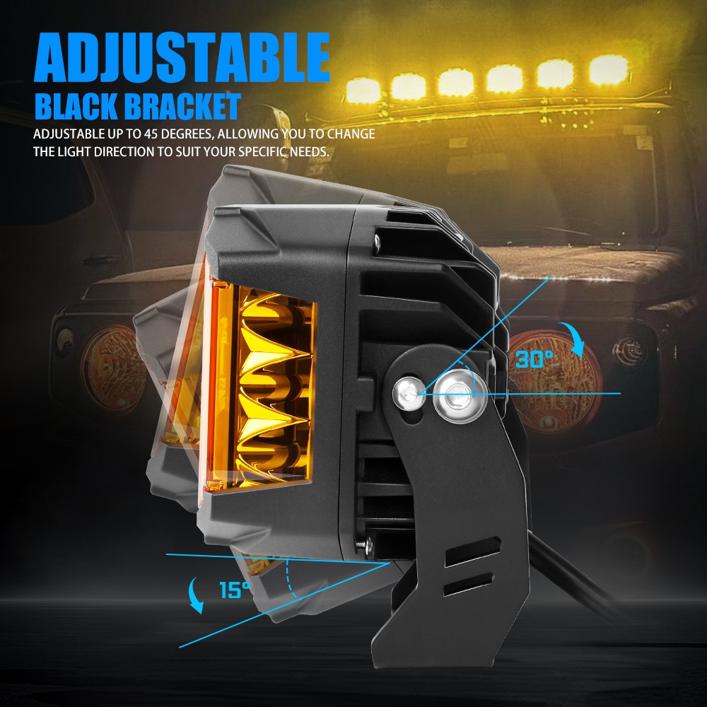 Pair 5″ 30000LM LED Pods Side Shooter White/Amber Beam Pod Lights DRL For Cam-Am