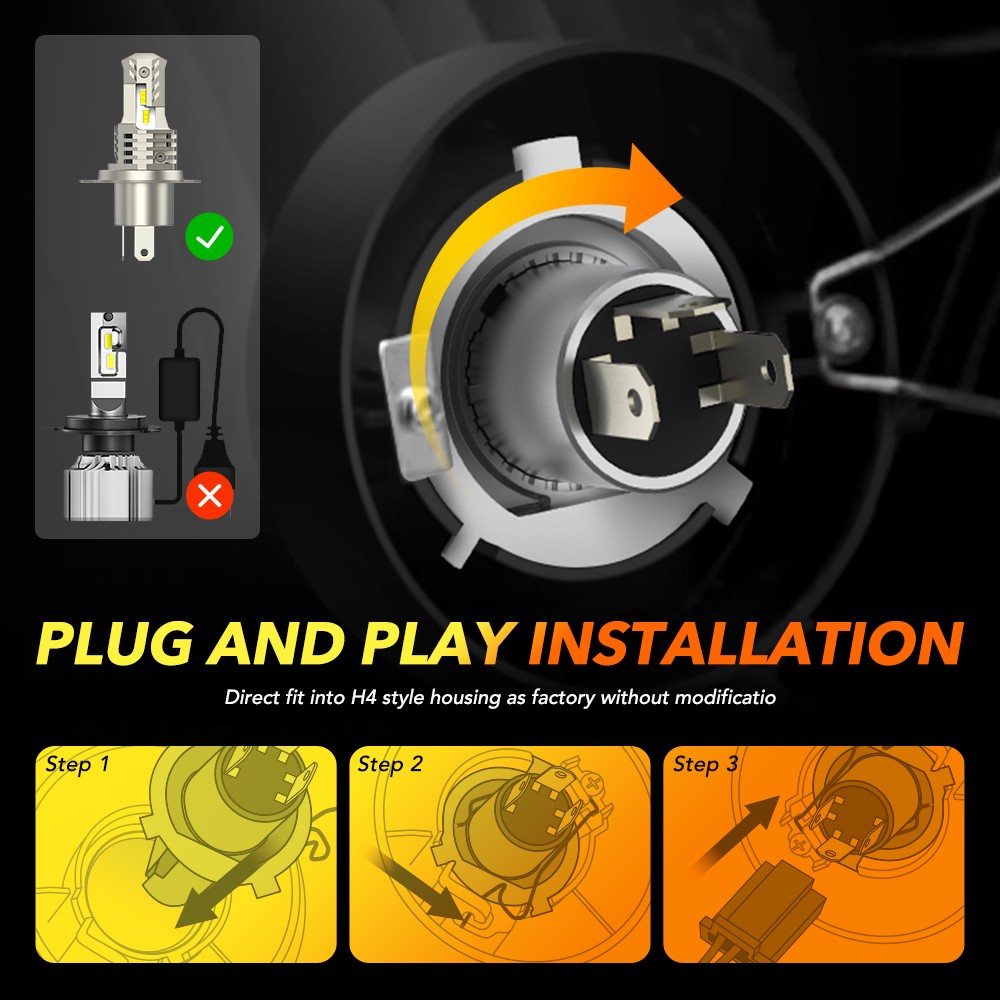 Pair H4 9003 LED Fog Light Bulbs White 6000K Headlamp Daytime Runninng Lamp Kit