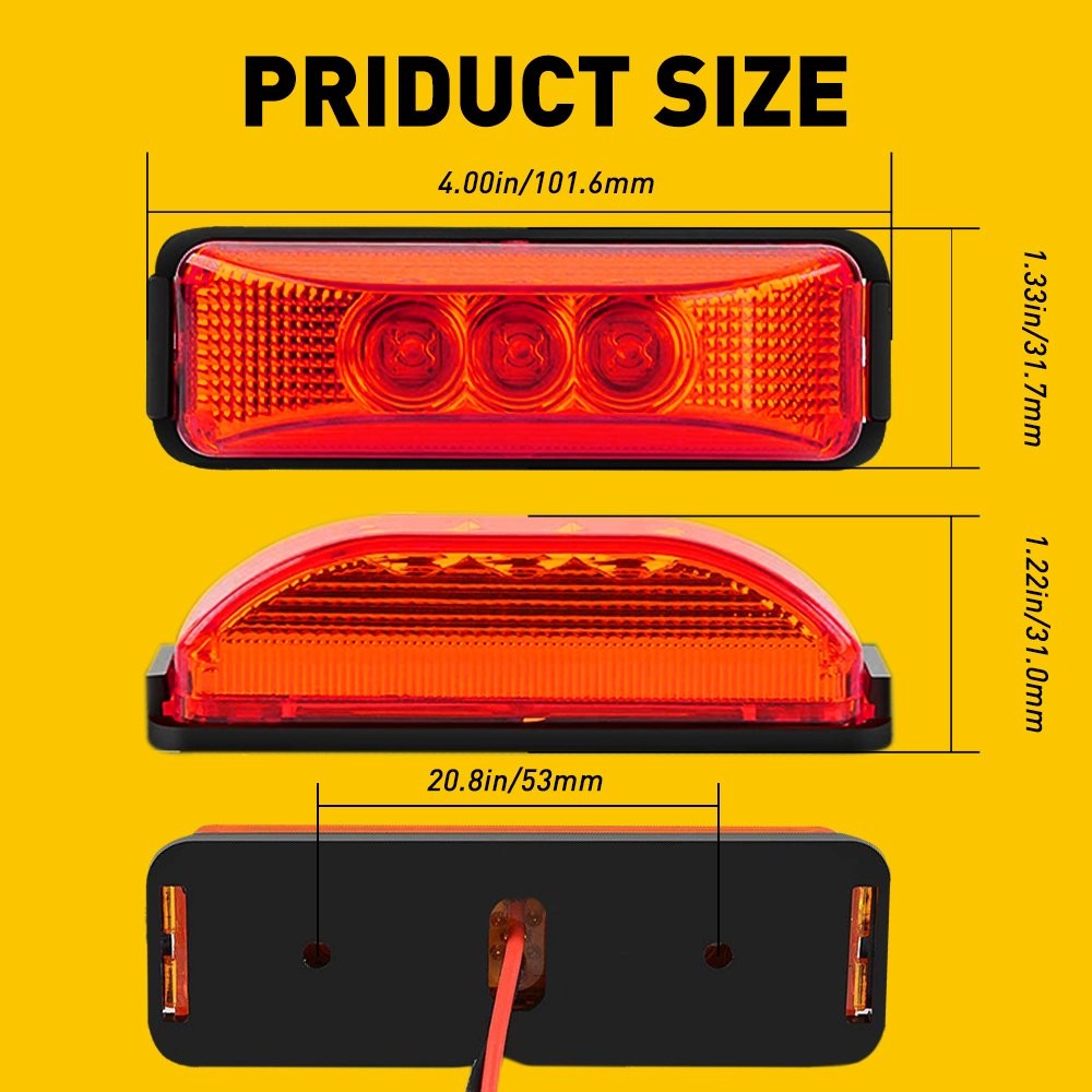 2x Amber+ 2x Red 12V 3 LED Side Marker Clearance Lights Bullet Car Truck Trailer