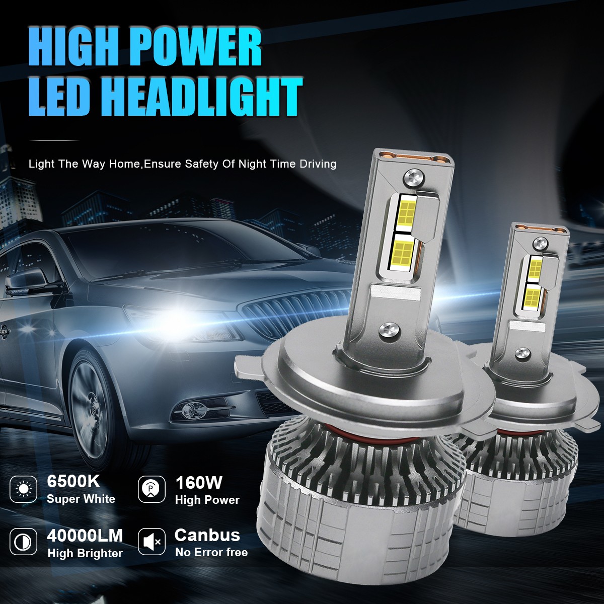 2x 9003 H4 LED Headlight Bulbs Kit 160W High/Low Beam 40000LM Super Bright White