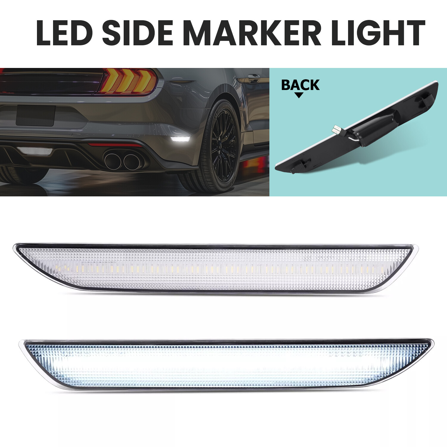 Rear Clear LED Side Marker Lights Bumper Lamps For Ford Mustang 2015-2023 LH&RH