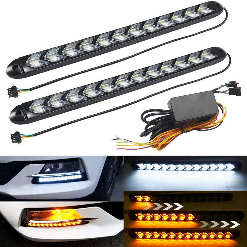 White Amber Flowing Strip DRL Arrow Flasher Dynamic Turn Signal Light 12 LED