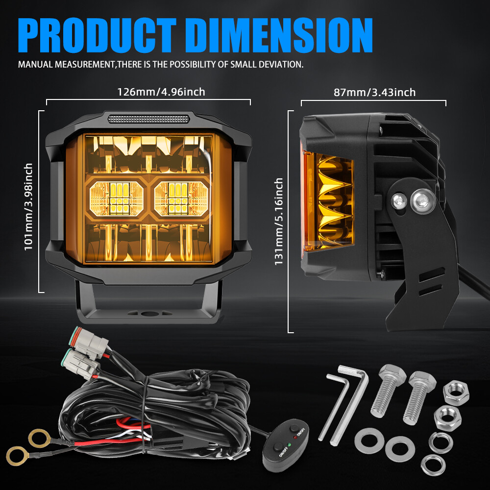 Pair 5″ 30000LM LED Pods Side Shooter White/Amber Beam Pod Lights DRL For Cam-Am