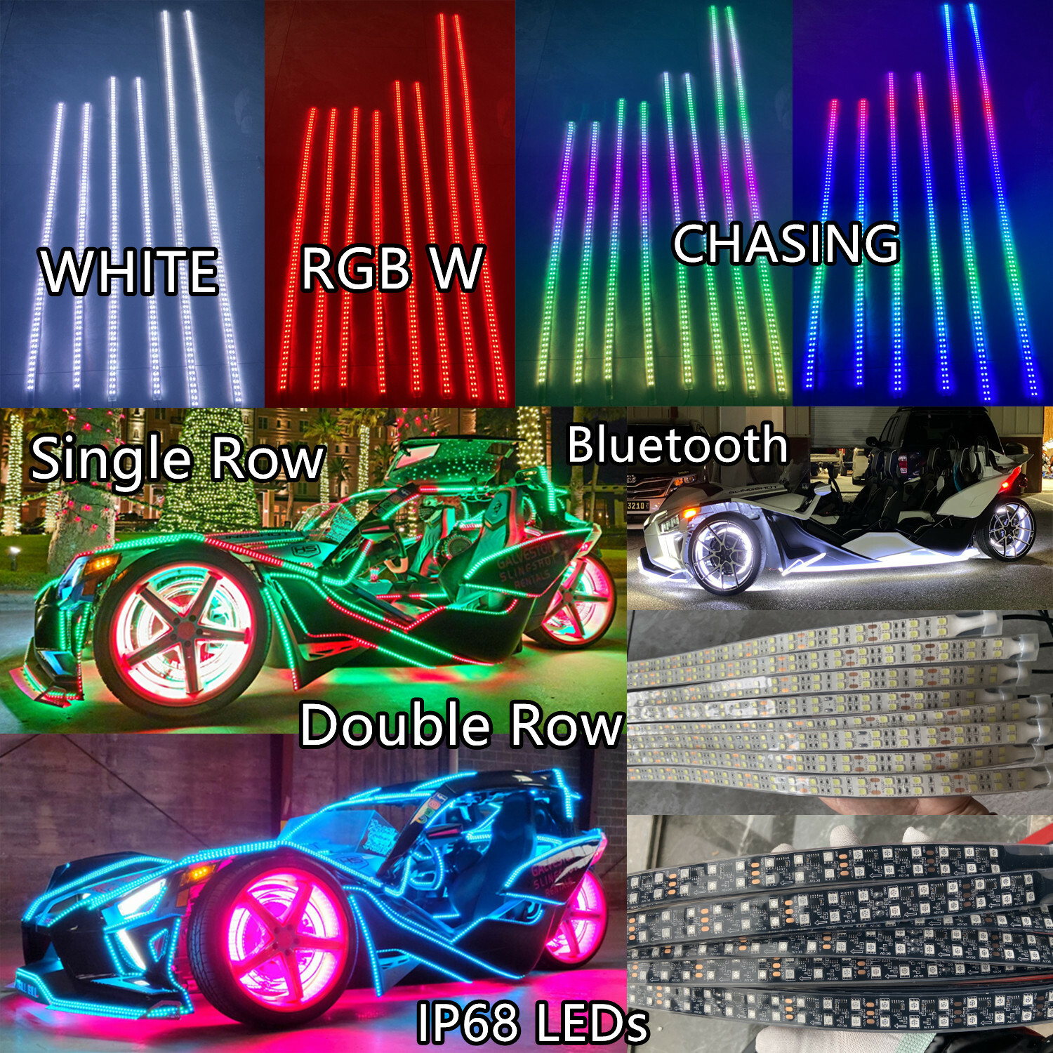1FT/2FT/3FT/4FT/6.5FT Triple Row Bluetooth Chasing LED Strip Light for Slingshot