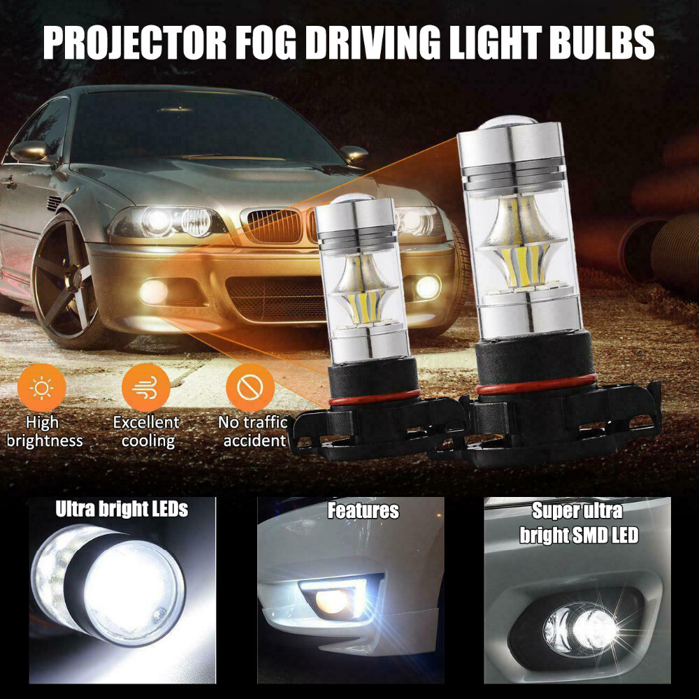 2xH11 H8 LED Bulbs 6000K 100W White Super Bright Fog Light DRL Light High Power