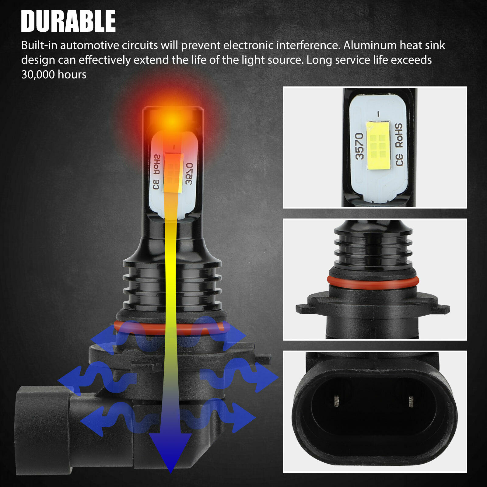 Pair 9140 9145 H10 HB3 9005 LED Fog Light 200W 6000K White Driving DRL Bulb