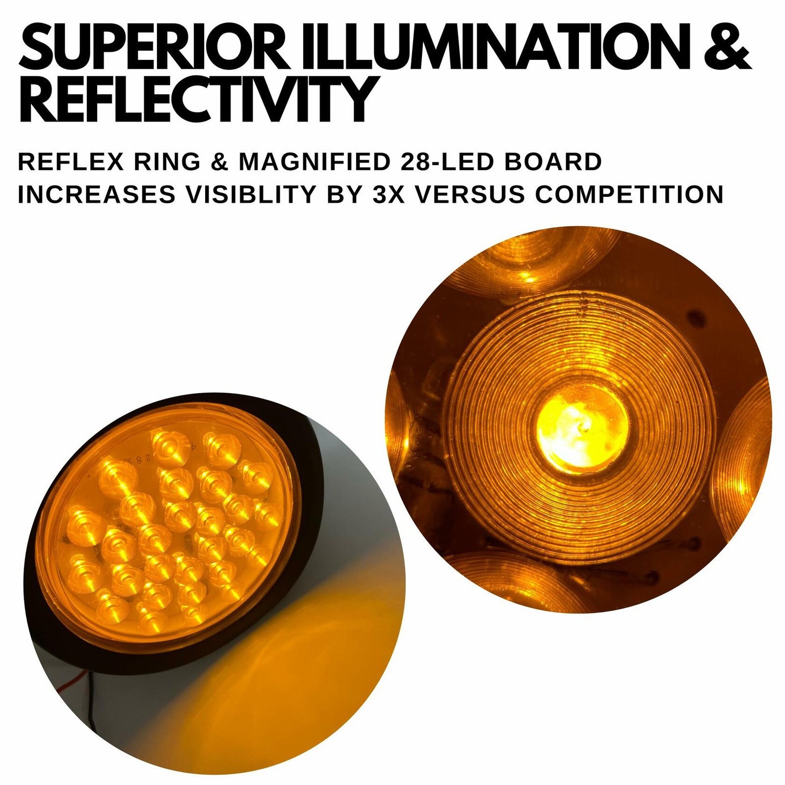 4″ Inch Amber 28 LED Round Signal Turn Truck Light w/ Grommet & Wiring-Qty 4