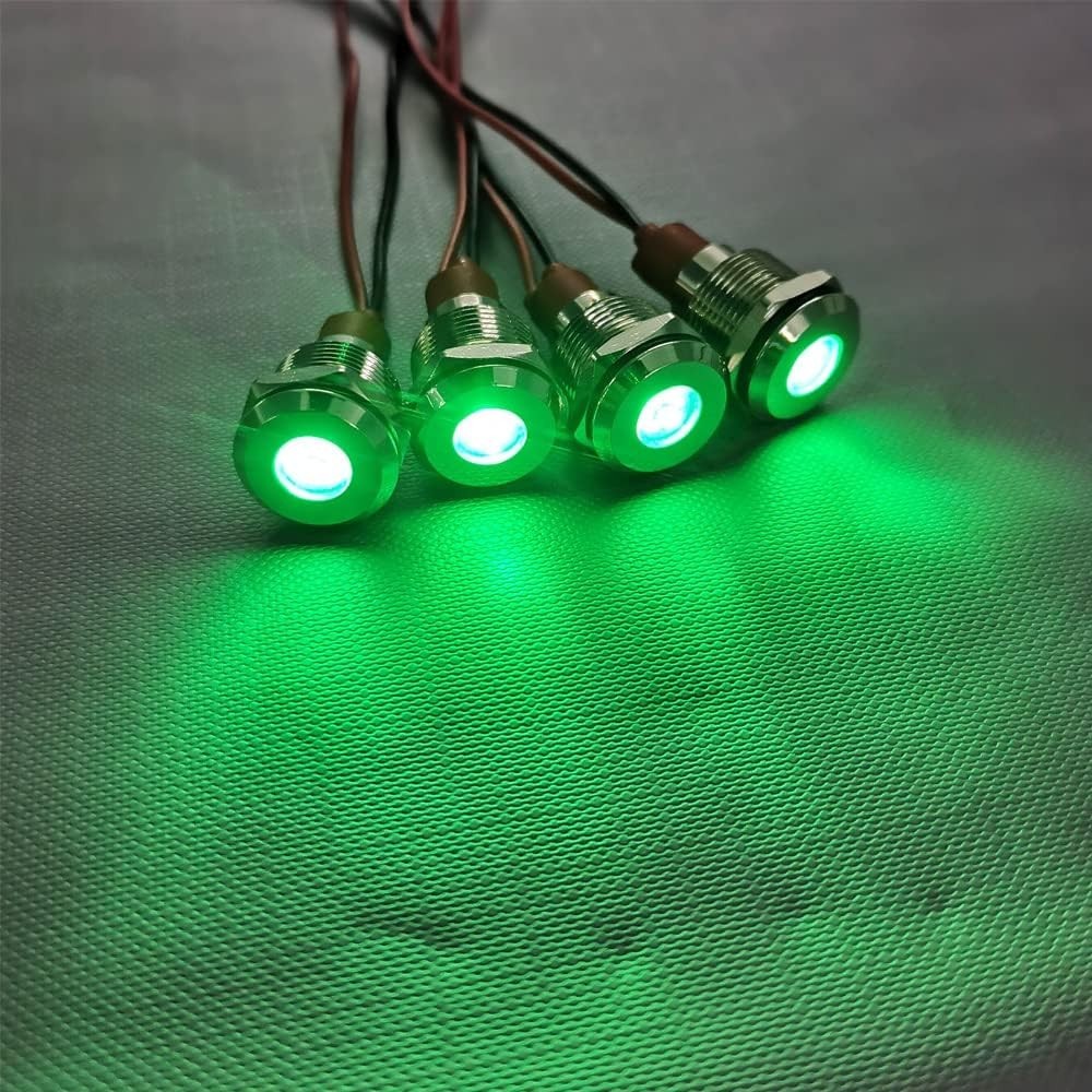 High Brightness Green LED Indicator Lights – 5pcs AC/DC 12-24V Waterproof Design