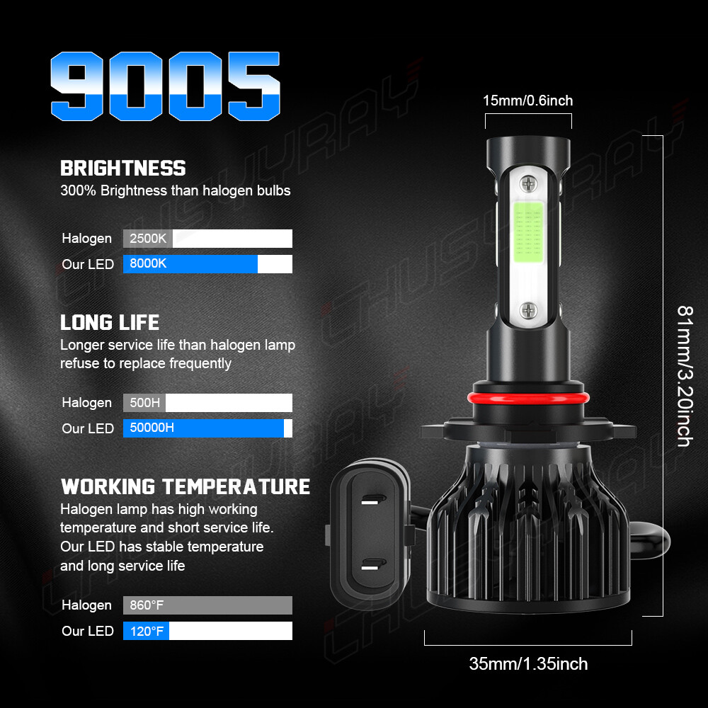 4PCS Mini Combo 9005+H11 LED Headlight Kit High Low Beam Bulbs ICE BLUE 8000K