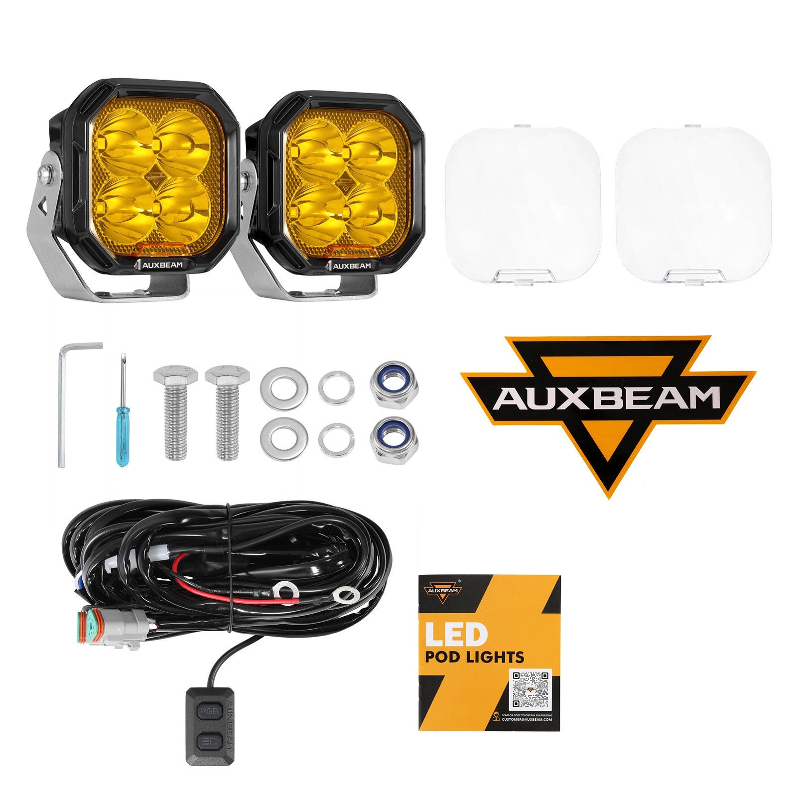 2x AUXBEAM 3″ Color Play RGB LED Pod Lights Spot Beam Clear&Amber Light Covers