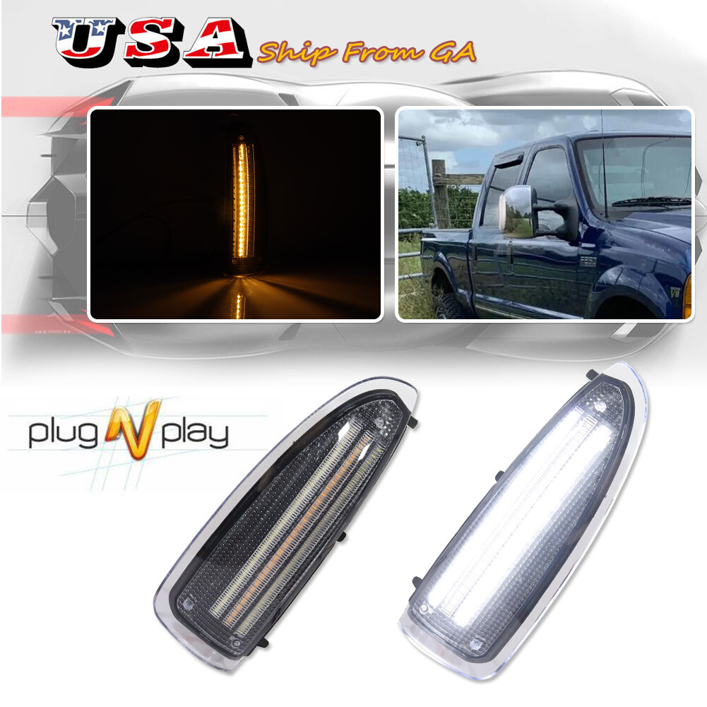 Clear Lens White/Amber LED Side Mirror Lamps For 03-07 Ford F250 F350 SuperDuty