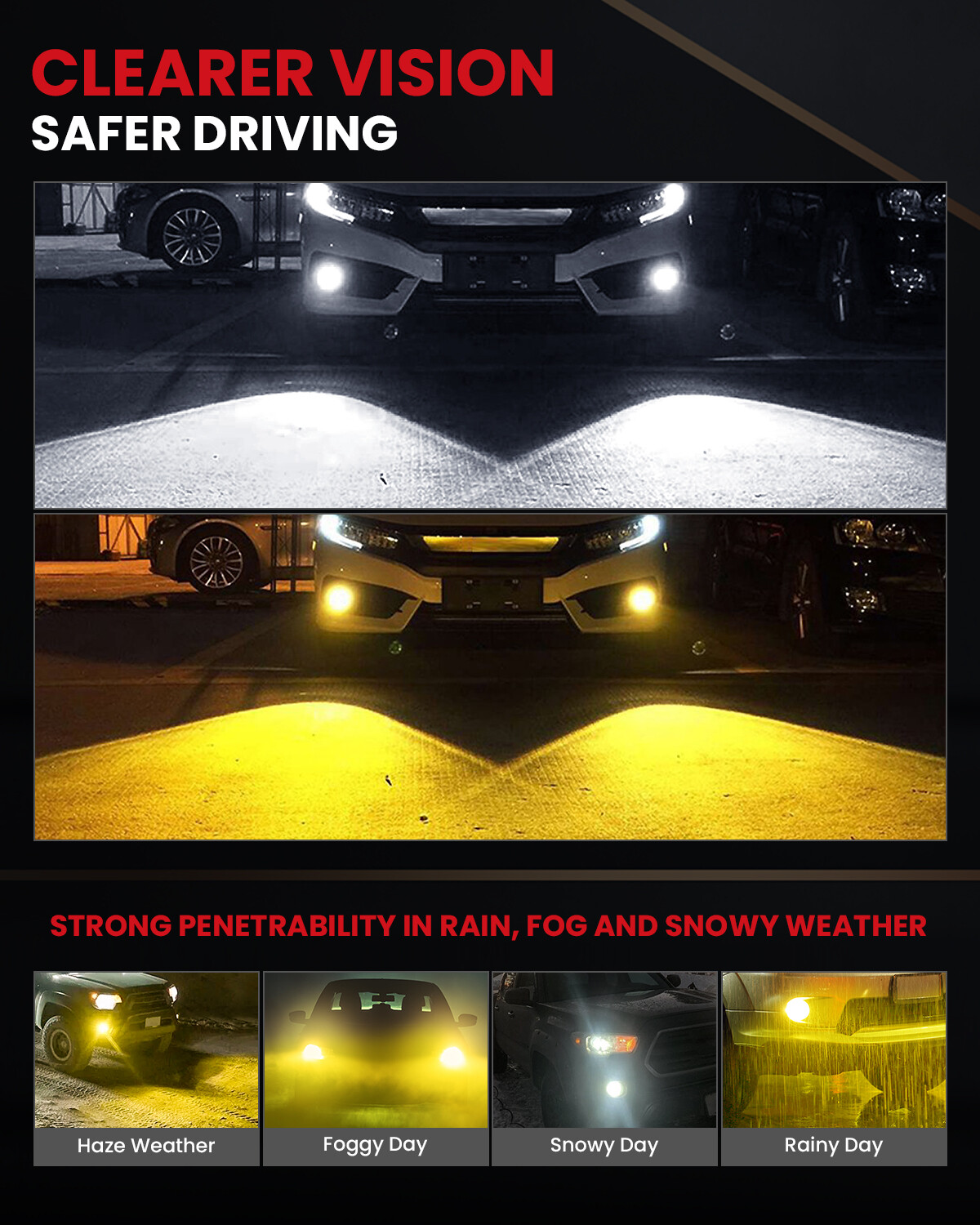 LASFIT Switchback 9005 HB3 LED Headlight Bulbs High Beam 6000LM Dual Color Kit