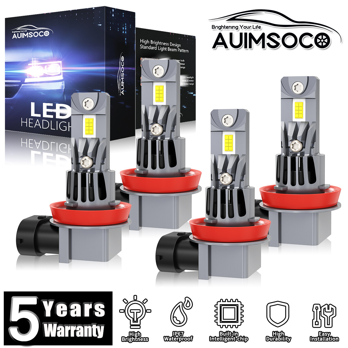 For Chevy Silverado 2023-2025 LED Headlight Lamps 4x Bulbs 6500K White 72000LM