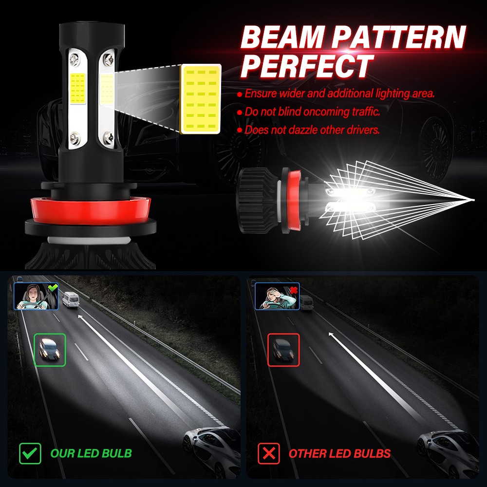 MINI 9005+H11 Combo LED Headlight Bulbs Kit Hi Lo Beam 6000K White 450W 38000LM
