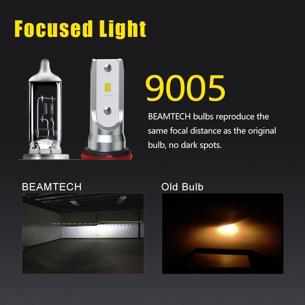 Fanless 9005 H11 LED Bulbs – 6500K White Light, 30,000 Hrs Lifespan, No Noise