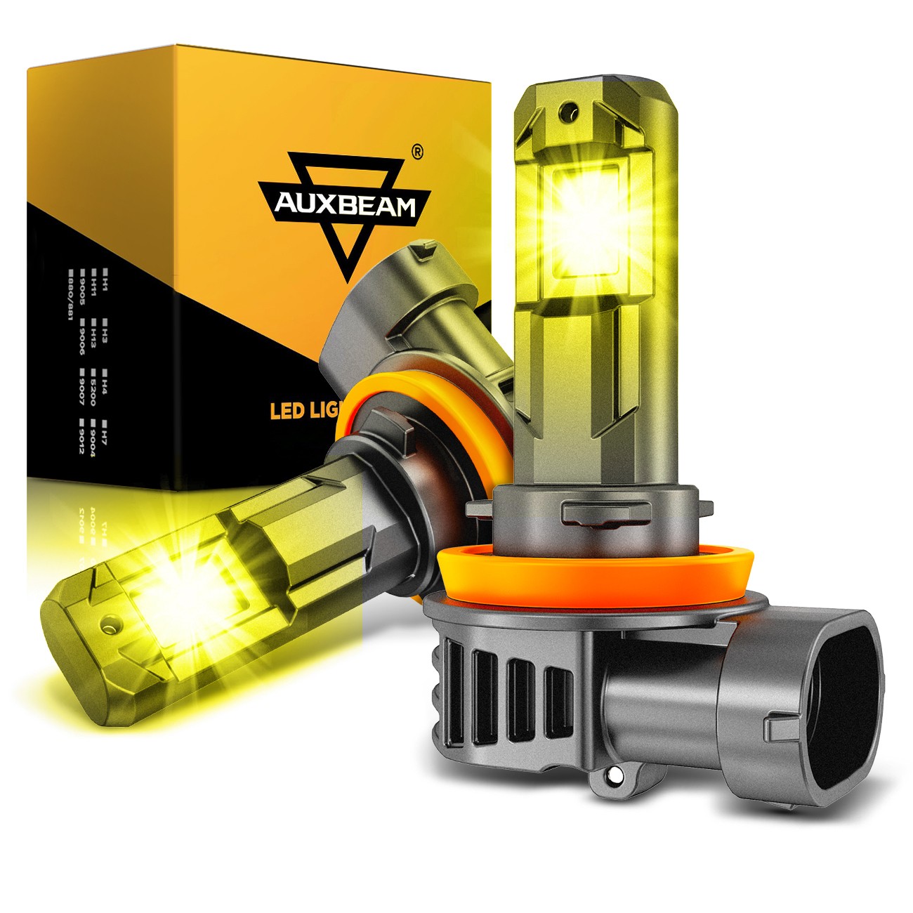 AUXBEAM H11 H8 LED Bulbs 3000K Yellow Super Bright Fog Light High Power 16000LM