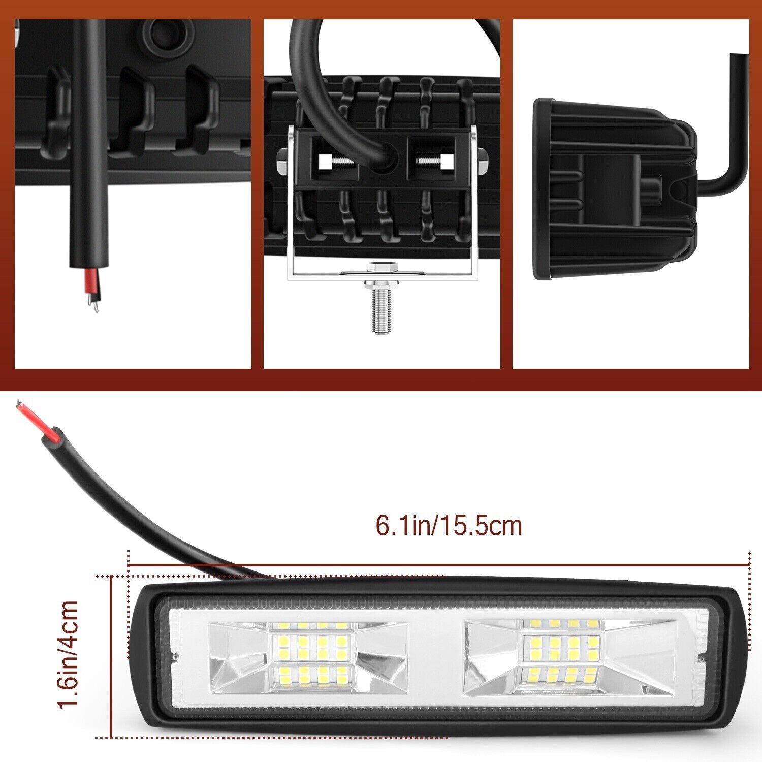 2X LED Work Lights 6 Inch 48W 12V Driving Strip Flood Beam Working Lamp Bar SUV