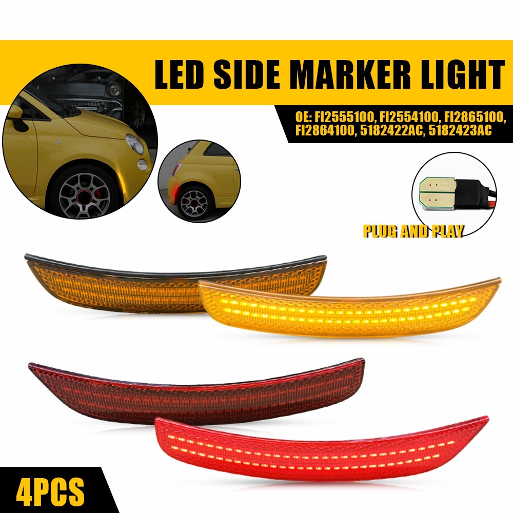 For 2012-19 Fiat 500 LED Front Rear Side Marker Light Assembly Amber & Red Lens