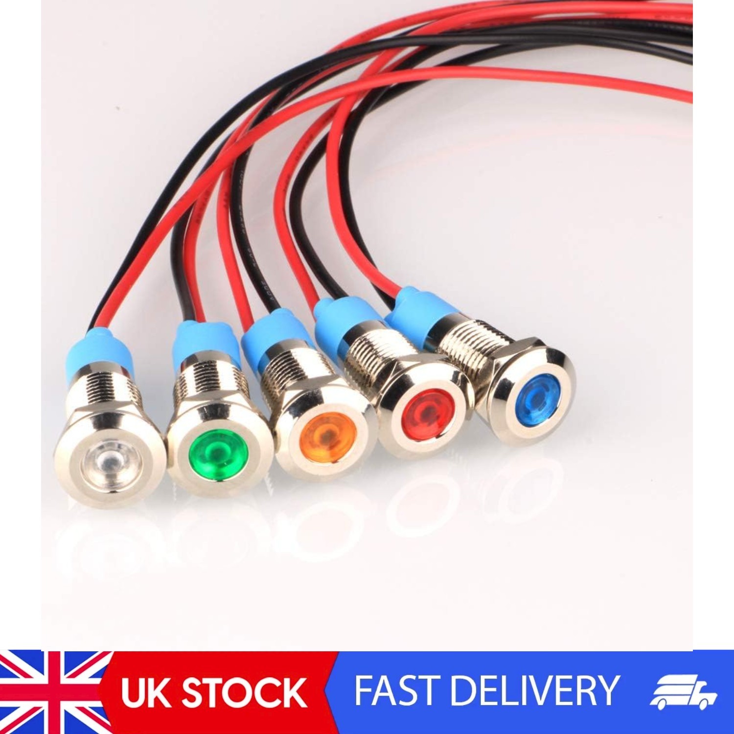 5pcs 8mm AC/DC 12-24V LED Metal Indicator Light Waterproof Signal Lamp Pilot