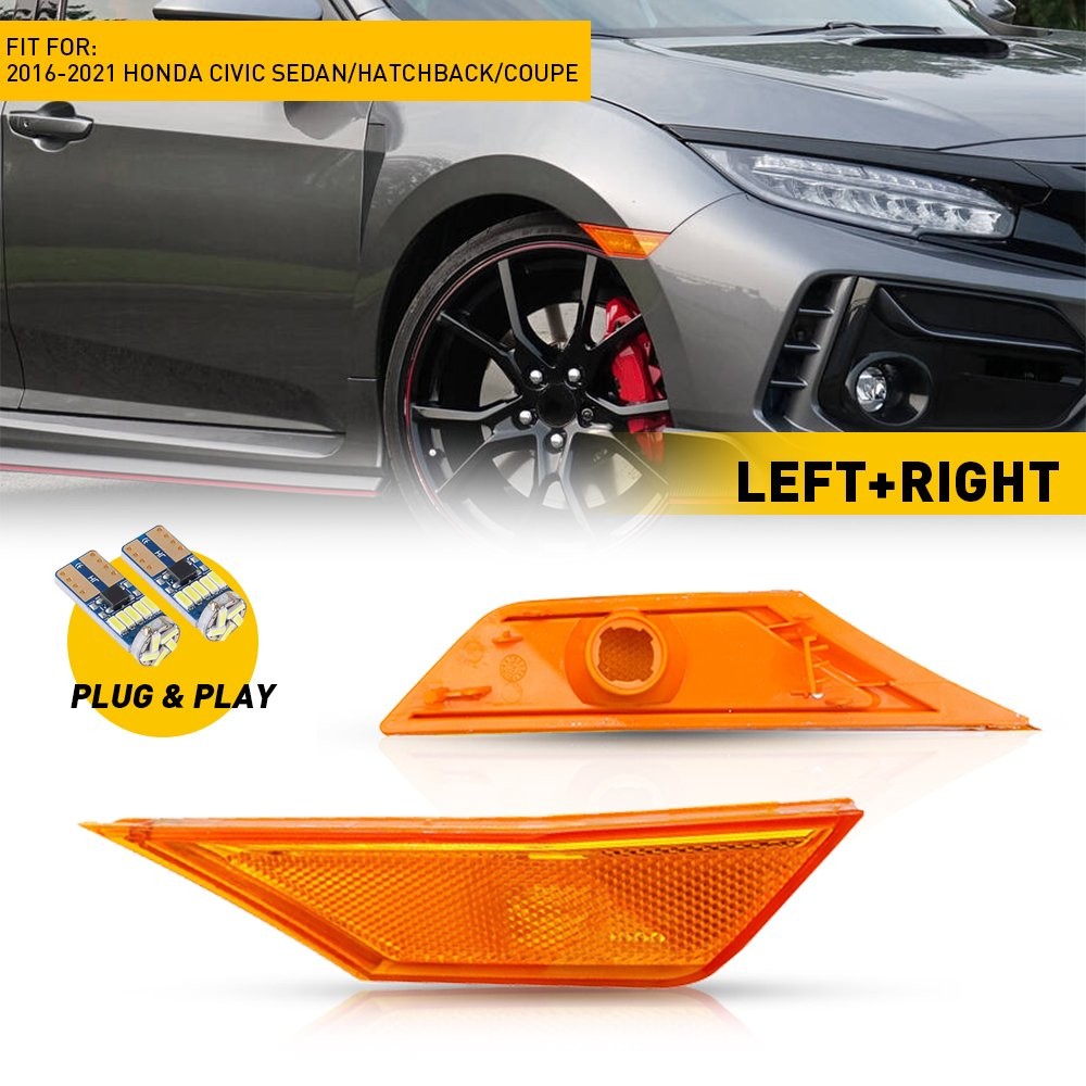 For 2016-2021 Honda Civic Front Bumper Reflector Side Marker Light Assembly USA