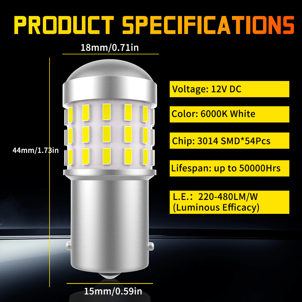 2X LED Turn Signal Blinker Light 1156 P21W BA15S 7506 Pure White Bright DRL Bulb