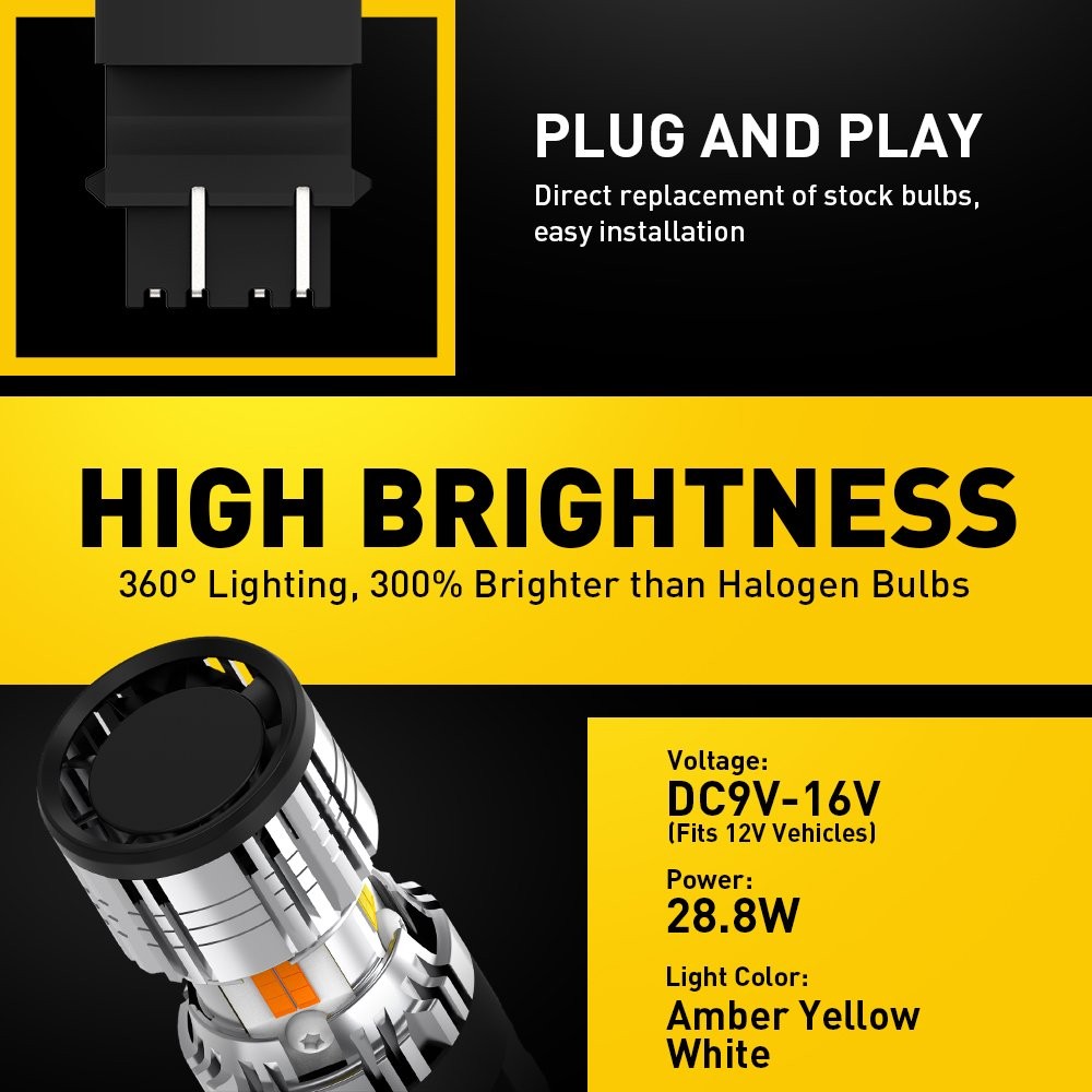 3157 LED DRL White / Amber Switchback Turn Signal Parking Light Bulb 6000K 3000K