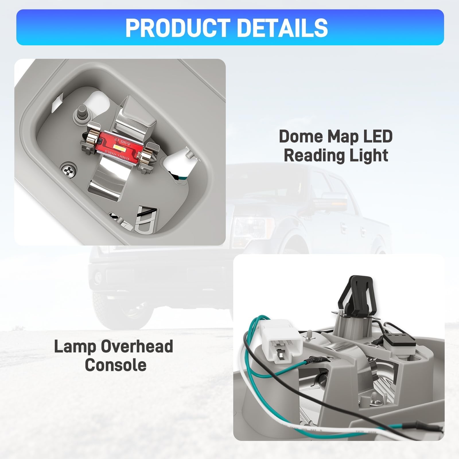 Upgraded LED Overhead Dome Light for Dodge Ram 1500 2500 3500 4500 5500 (Gray)