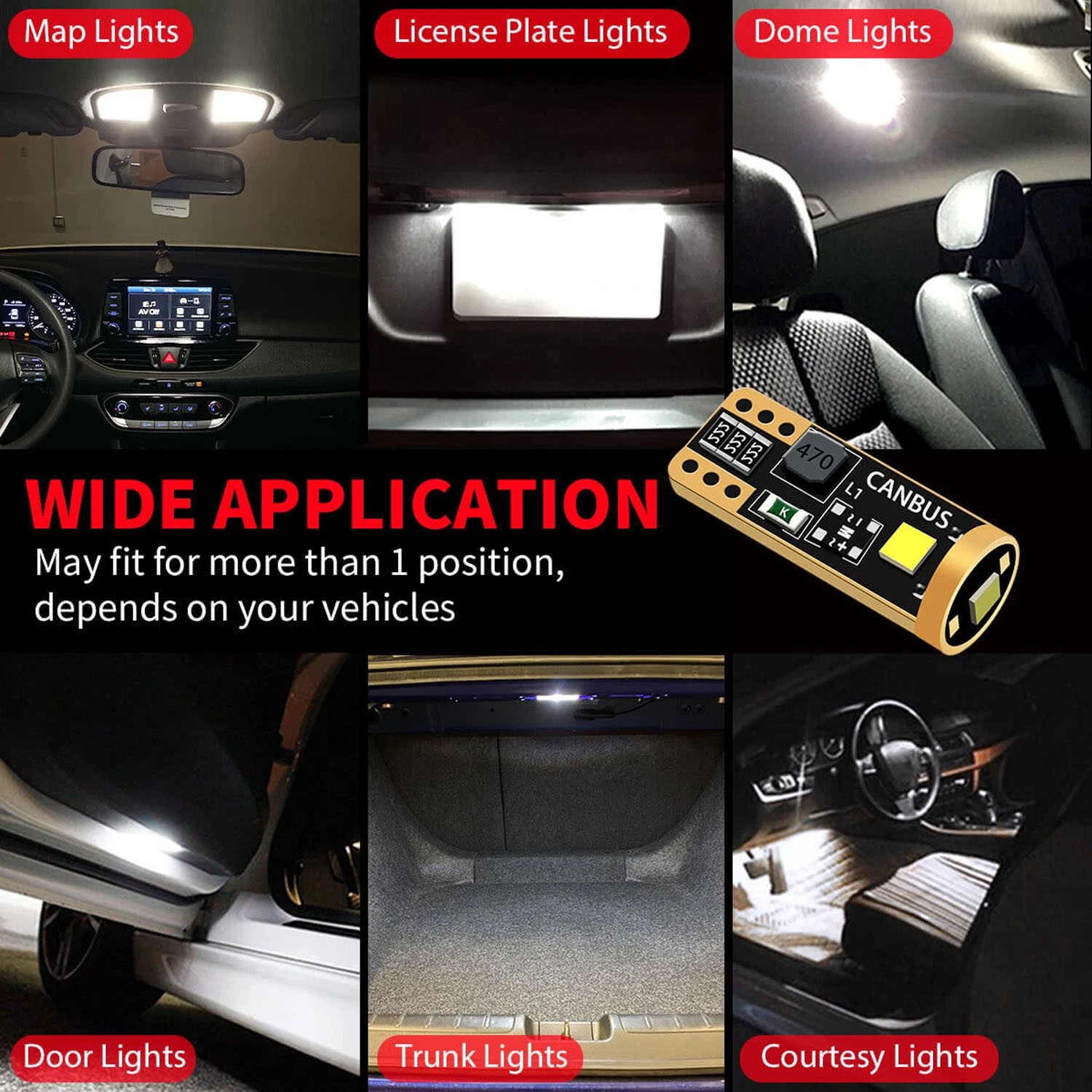 2PCS W5W T10 194 168 LED License Plate Bulbs – Color Options: White, Red, Blue