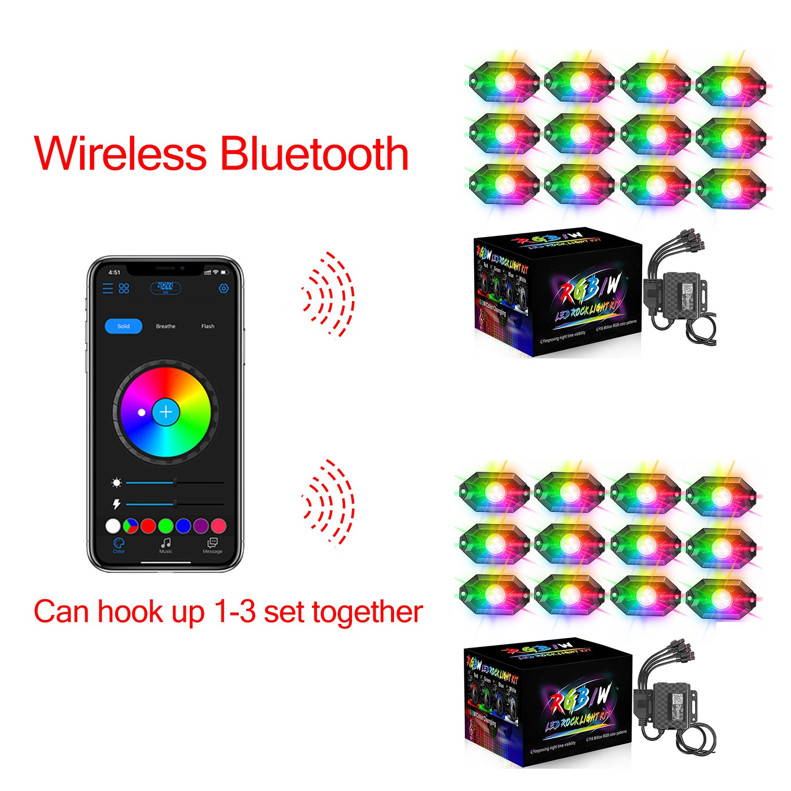 For Yamaha YXZ1000R Wireless Bluetooth 12 Pods RGB LED Rock Lights Underbody ATV