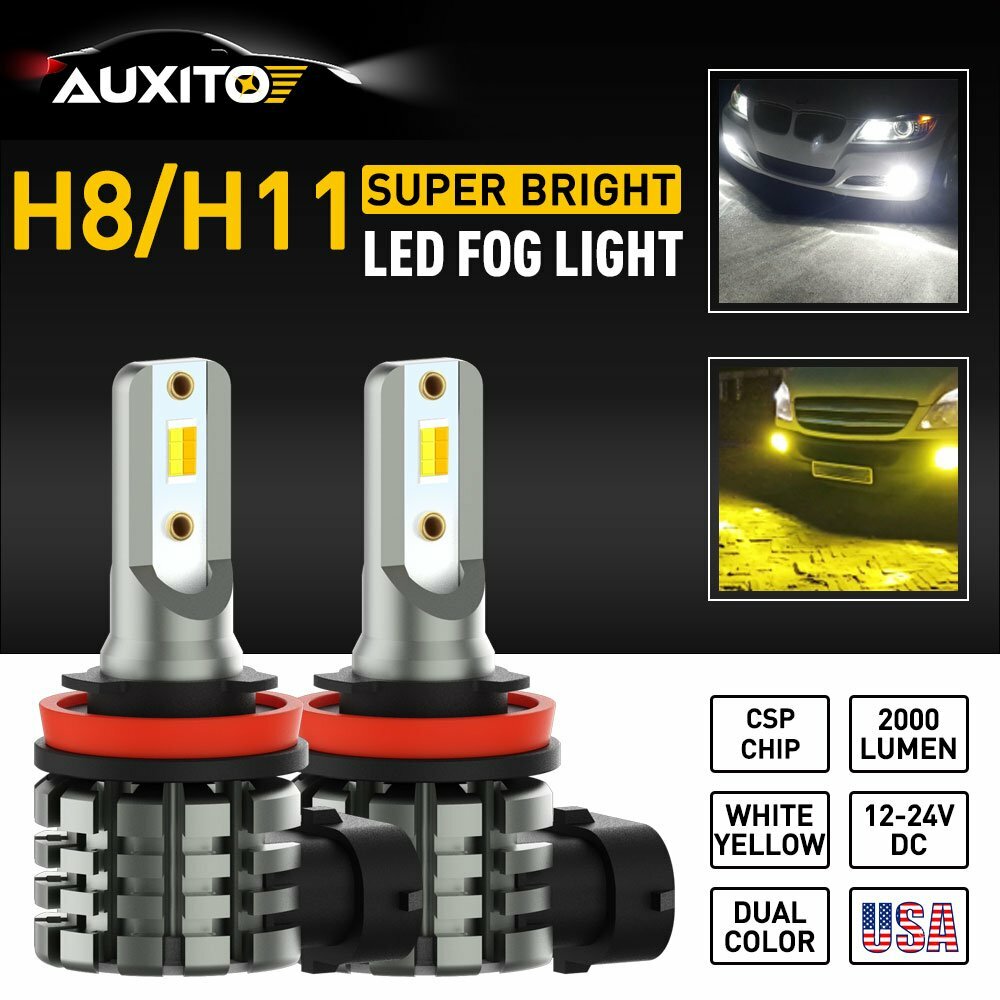 AUXITO H8 H11 Dual Color Switchback White Yellow LED DRL Fog Light Bulbs 4000LM