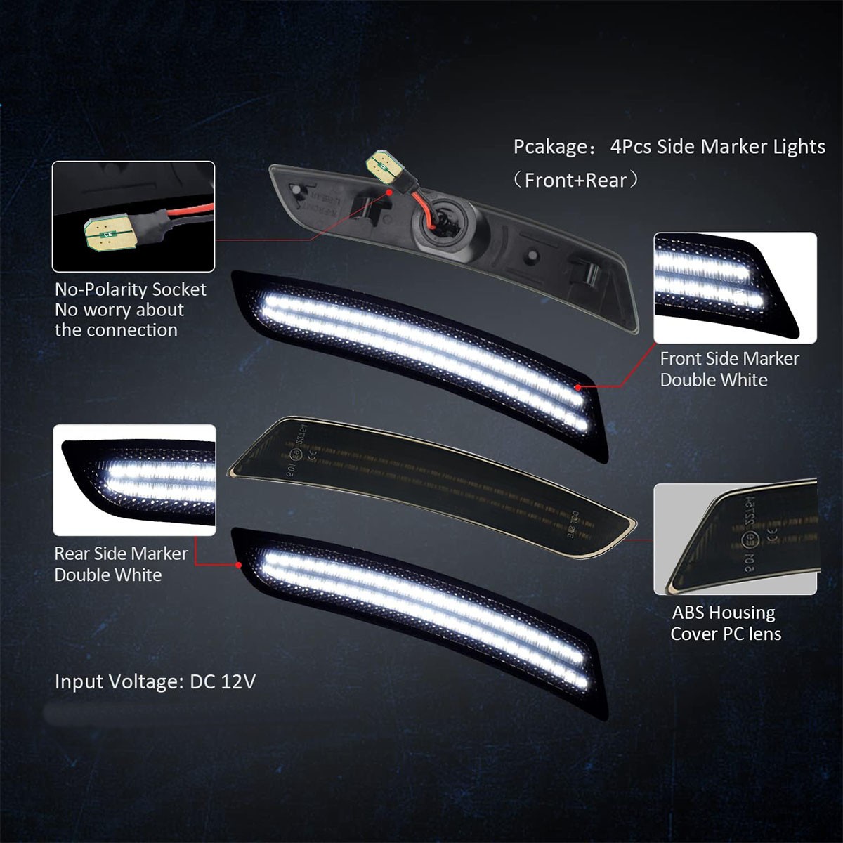 4X LED Side Marker Lights Front Rear Set for Chevy Camaro LS LT SS ZL1 2016-2022